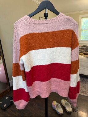 Freshman Striped Crewneck Sweater in Pink, Rust, White & Red